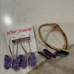 Betsey Johnson Purple and Gold Butterfly Earrings